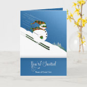 Carte Invitation, Événement d'hiver, Happy Snowman Skiin (Fleur jaune)