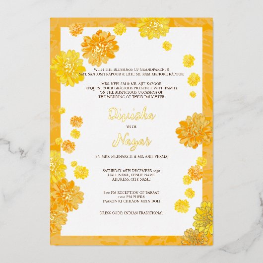 Carte Invitation Mariage Floral - Marigold Design (Recto)