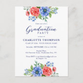 Carte Invitation Patriotique Floral Red Blue Gradu (Devant)