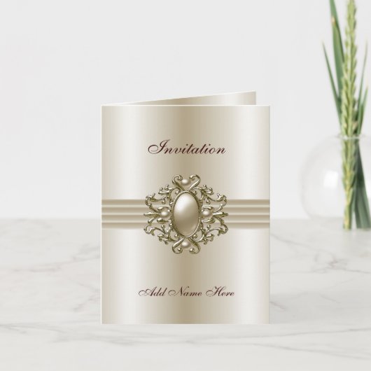 Carte Invitation Toutes Occasions Élégante Perle G (Devant)