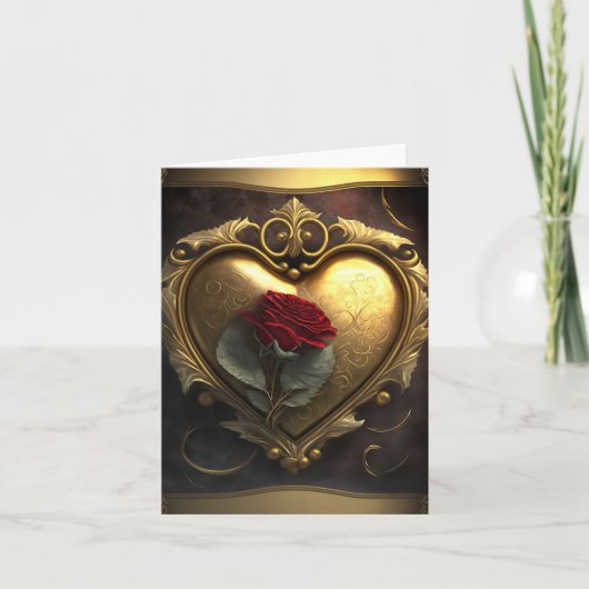 Carte Ionic Gold Heart Rose Romantique Saint-Valentin (Devant)