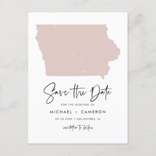 Carte Iowa rose vif Script moderne Enregistrer la