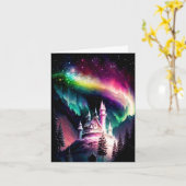 Carte Iridescente Aurora Borealis au-dessus du château e (Fleur jaune)