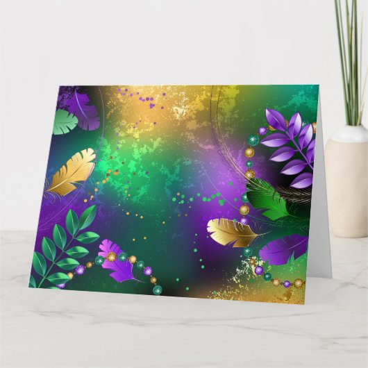 Carte Iridescente mardi gras arrière - plan avec perles (Devant)