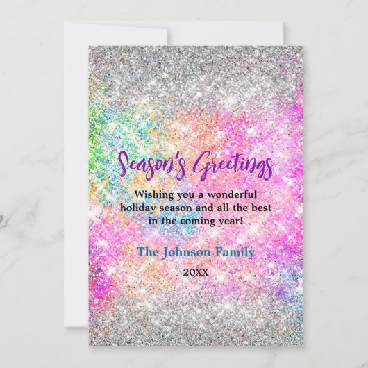 Carte Iridescente rose argent parties scintillant Noël n (Devant)