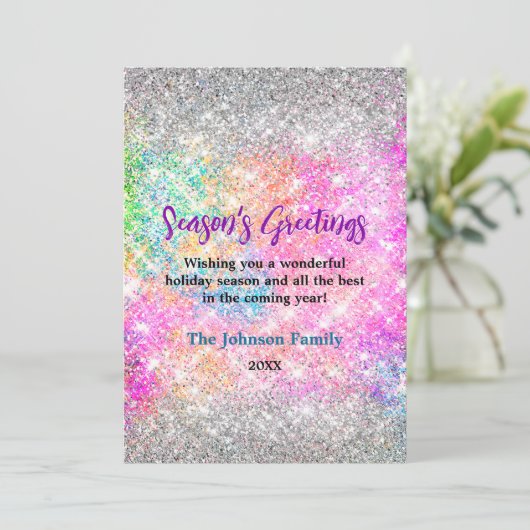 Carte Iridescente rose argent parties scintillant Noël n (Debout devant)