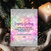 Carte Iridescente rose argent parties scintillant Noël n