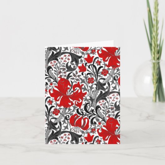Carte Iris et lis William Morris, noir, blanc et rouge (Devant)