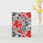 Carte Iris et lis William Morris, noir, blanc et rouge (Fleur jaune)