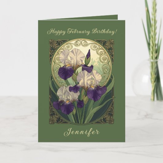 Carte Iris Fleurs de naissance de février Art Nouveau (Devant)