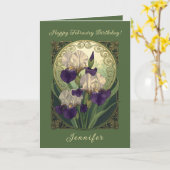 Carte Iris Fleurs de naissance de février Art Nouveau (Fleur jaune)