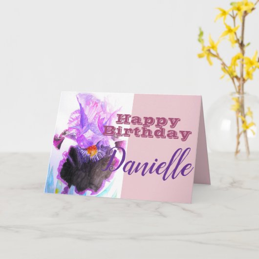 Carte Iris Irises Flower Happy Birthday Womans Name Card (Fleur jaune)