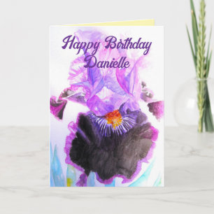 Carte Iris Pourpre Fleur Aquarelle Florale Anniversaire