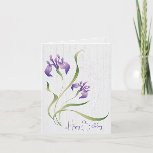 Carte Iris Violet Anniversaire Sur Bois (Devant)