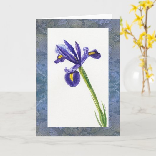 Carte "Iris Watercolor avec Morris Design" (Fleur jaune)