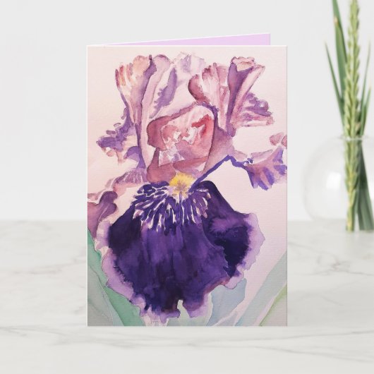 Carte Iris Watercolor Purple Garden Flower Salutations (Devant)