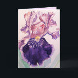 Carte Iris Watercolor Purple Garden Flower Salutations<br><div class="desc">Carte de voeux Iris Watercolor Purple Garden Flower. Une carte magnifique,  son vide laissé à l'intérieur pour que vous puissiez ajouter votre propre message. Conçu à partir d'une de mes aquarelles iris originales.</div>