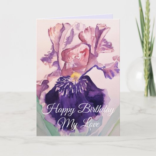 Carte Iris Watercolor Purple Garden Voeux d'anniversaire (Devant)