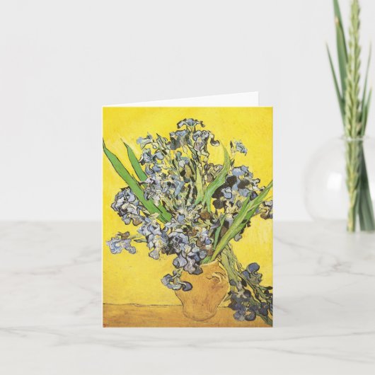 Carte Irises contre le Arrière - plan jaune Van Gogh Art (Devant)