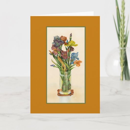 Carte Irises dans Vase Aquarelle peinture anniversaire (Devant)