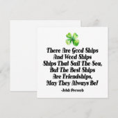 Carte Irish Friendship Ships Proverb Four Leaf Clover  (Devant / Derrière)