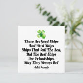 Carte Irish Friendship Ships Proverb Four Leaf Clover  (Debout devant)