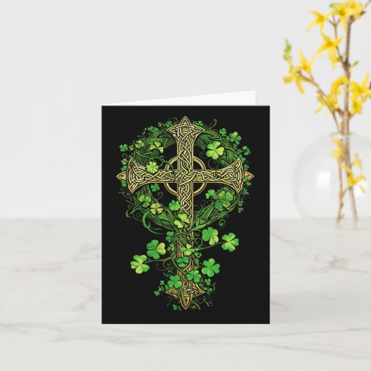 Carte Irish Harp Celte Cross Knot Clover St Shamrock (Fleur jaune)