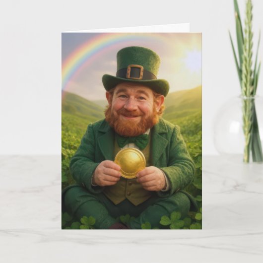Carte Irish Leprechaun Holding a Gold Coin (Devant)