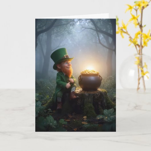 Carte Irish Leprechaun with a Pot of Gold (Fleur jaune)