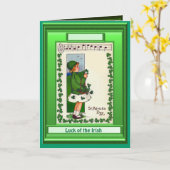 Carte Irish Luck, fille avec shamrock et musique (Fleur jaune)