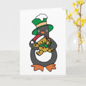Carte Irish Penguin Holding Christmas Teddy Bear (Fleur jaune)