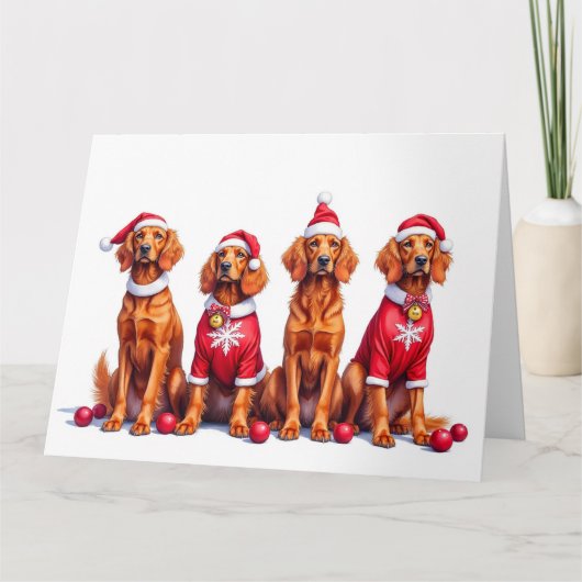 Carte Irish Red Setter Christmas Dress Santa Hat (Devant)