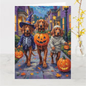 Carte Irish Red Setter faisant Trick-or-Treating Hallowe (Fleur jaune)