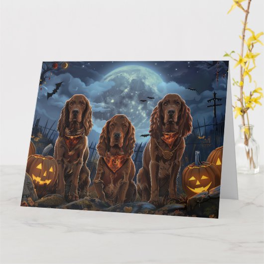 Carte Irish Red Setter Halloween Épouvante (Fleur jaune)