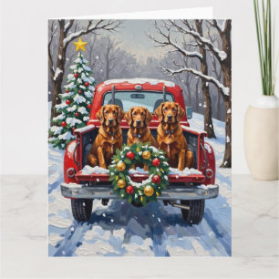 Carte Irish Red Setter Noël Camion Rouge Fêtes