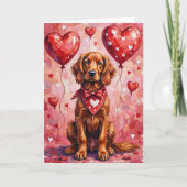 Carte Irish Red Setter Saint-Valentin Chien Assis avec d (Devant)