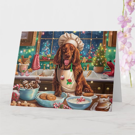 Carte Irish Setter Gâteau de vacances : Noël festif (Orchidée)
