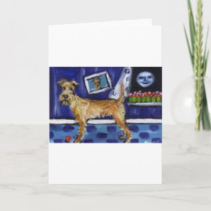 Carte Irish Terrier sent la lune souriante