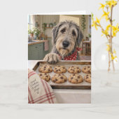 Carte Irish Wolfhound d'anniversaire avec des biscuits (Fleur jaune)