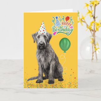Carte Irish Wolfhound Dog Party Hat Yellow Birthday