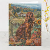 Carte Irlandais Red Setter Chien Automne Moisson Thanksg (Fleur jaune)