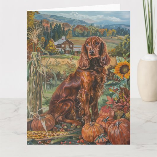 Carte Irlandais Red Setter Chien Automne Moisson Thanksg (Devant)