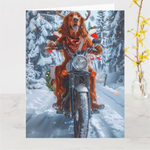 Carte Irlandais Red Setter Chien chevauchant la moto Noë