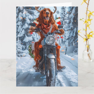 Carte Irlandais Red Setter Chien chevauchant la moto Noë