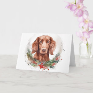 Carte Irlandais Red Setter Festive Wreath Pup