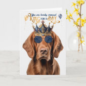 Carte Irlandais Setter Dog King pour une journée d'anniv (Fleur jaune)