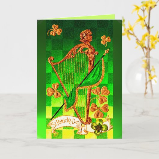 Carte IRLANDE HARP, OR VERT SHAMROCK St Patrick's Day (Fleur jaune)