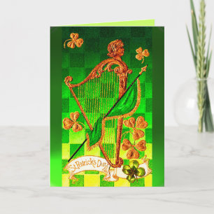 Carte IRLANDE HARP, OR VERT SHAMROCK St Patrick's Day