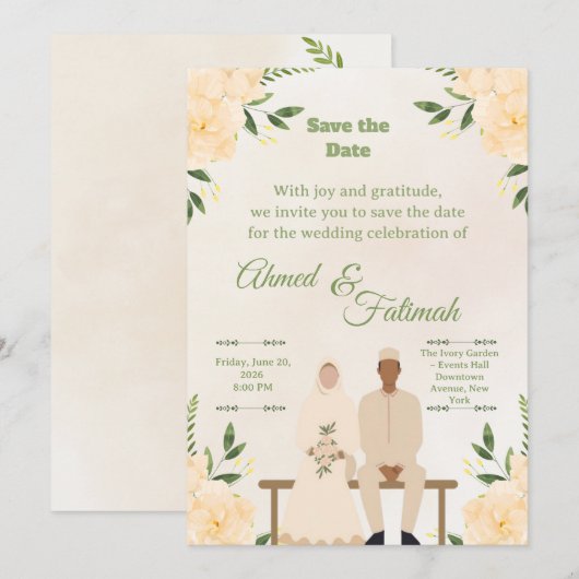 Carte Islamic Wedding Save the Date | Modern Desing (Devant / Derrière)