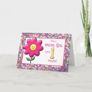 Carte Ist Anniversaire mignon Fleur rose et